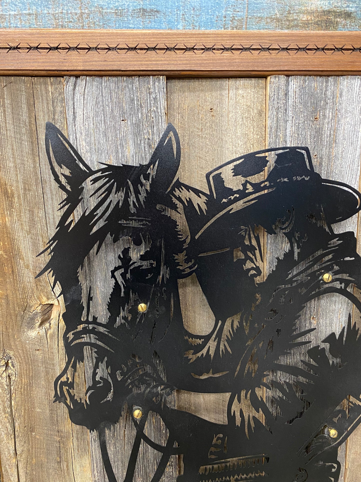 Rustic Cowboy & Horse Metal Art