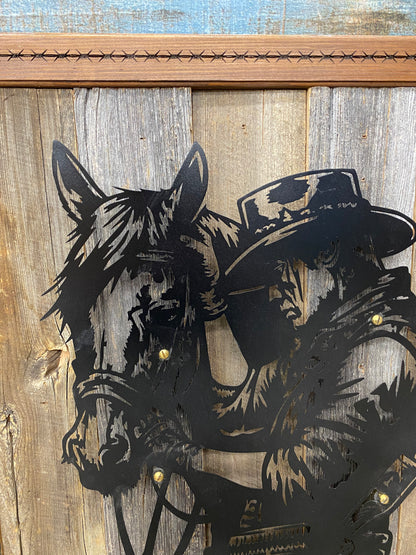 Rustic Cowboy & Horse Metal Art