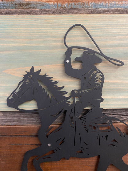 Rustic Roping Cowboy Metal Art
