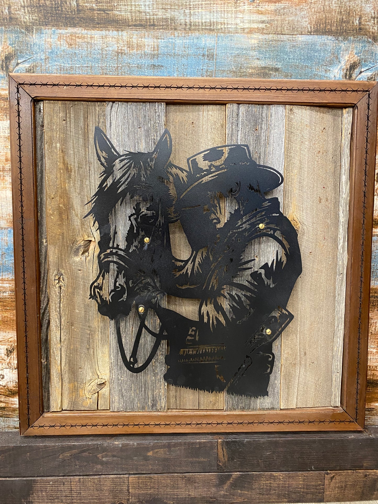 Rustic Cowboy & Horse Metal Art
