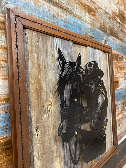 Rustic Cowboy & Horse Metal Art