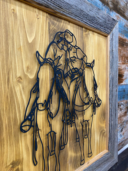 Rustic Horseback Couple Metal Art