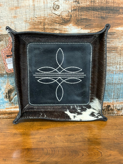 Black Boot Stitch Cowhide Tray