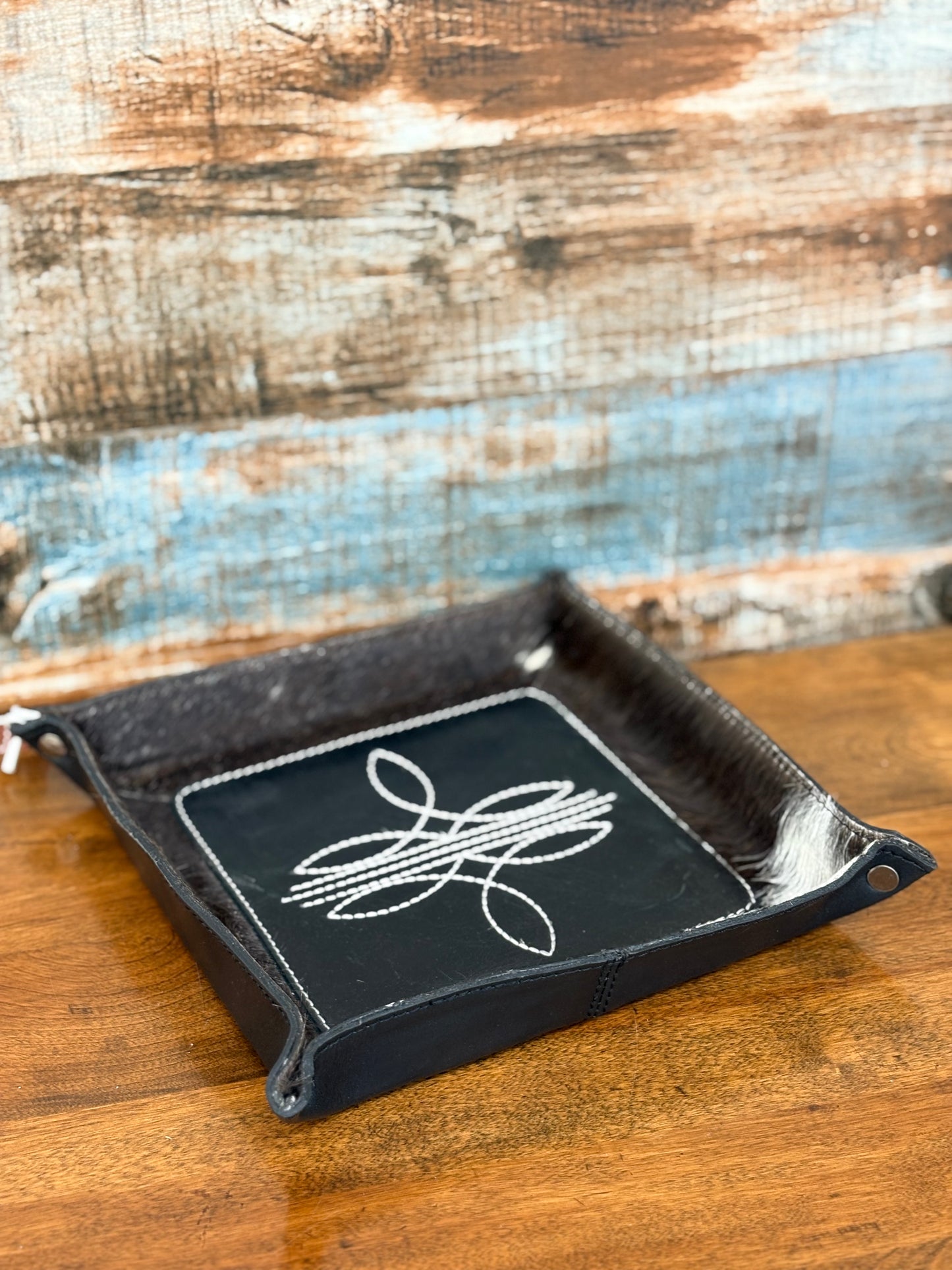 Black Boot Stitch Cowhide Tray