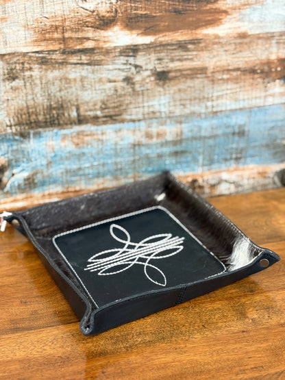 Black Boot Stitch Cowhide Tray