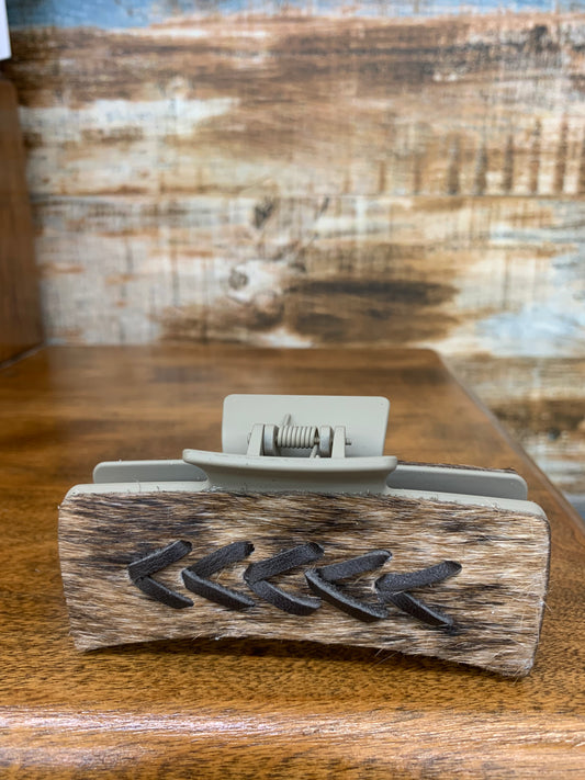 TC Cow Hide Claw Clips W Leather Stitching