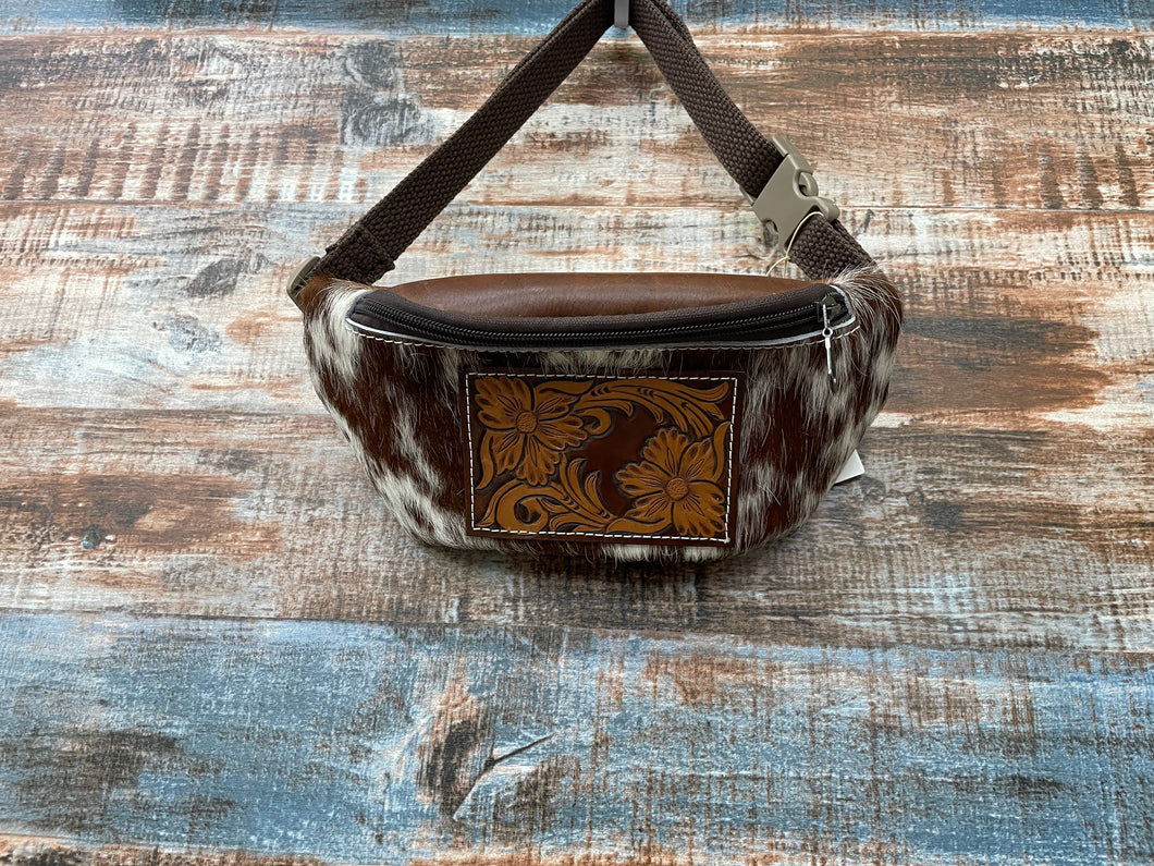 TC Hair on Hide Tooled Fanny Pack