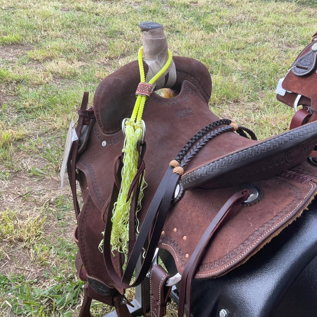 War Bridle w Braided Barrel Reins w Rawhide Knots